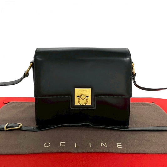 CELINE Shoulder Bag Calfskin, Leather black logo ringMetal Women