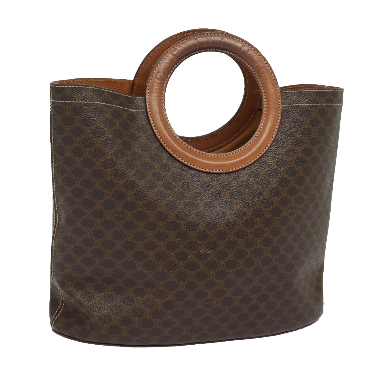 Luxury CELINE Macadam Canvas Hand Bag PVC Leather Brown 80613