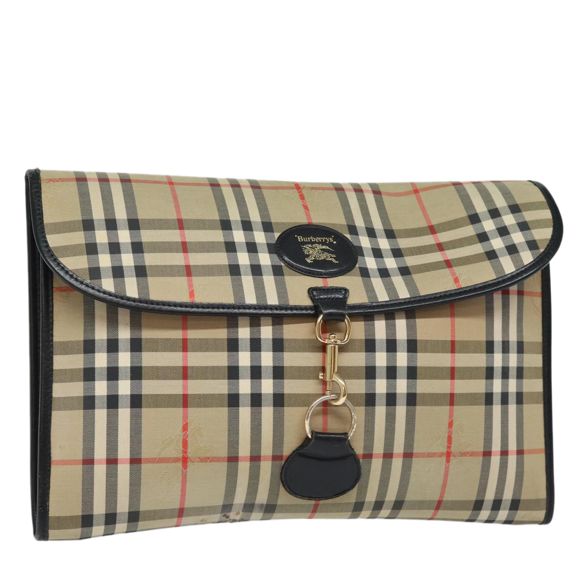 Burberry Nova Check Clutch Bag Canvas Beige Auth 80704