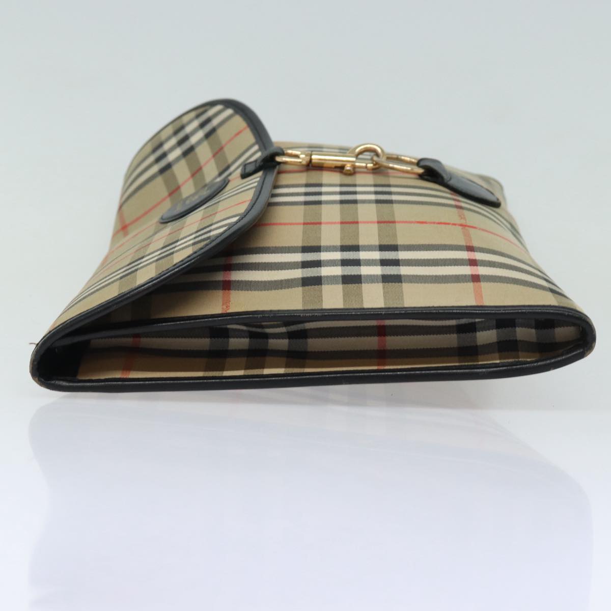 Burberry Nova Check Clutch Bag Canvas Beige Auth 80704