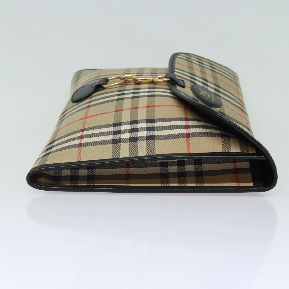 Burberry Nova Check Clutch Bag Canvas Beige Auth 80704