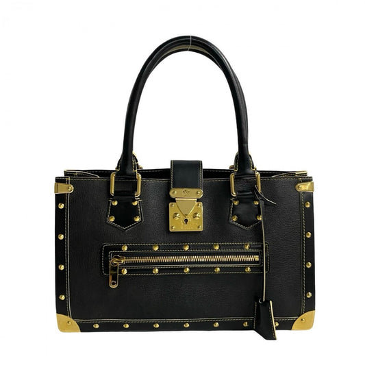 LOUIS VUITTON Handbag leather black logo Metal Shari Fabello Women