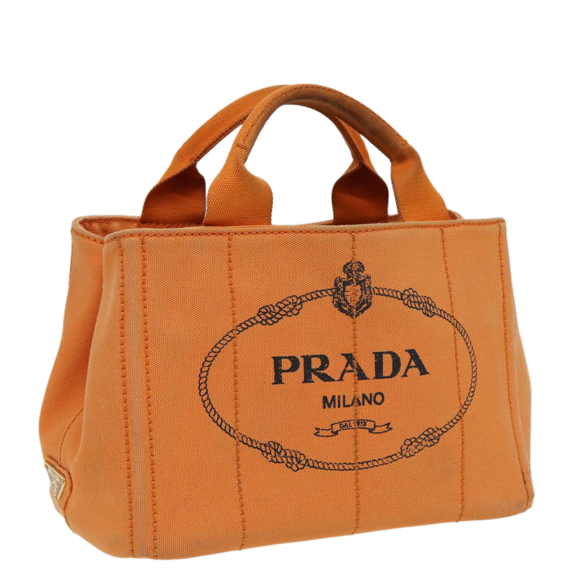 PRADA Canapa PM Hand Bag Canvas Orange Auth