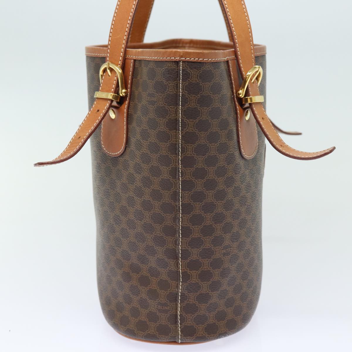 Luxury CELINE Macadam Canvas Hand Bag PVC Leather Brown 80879