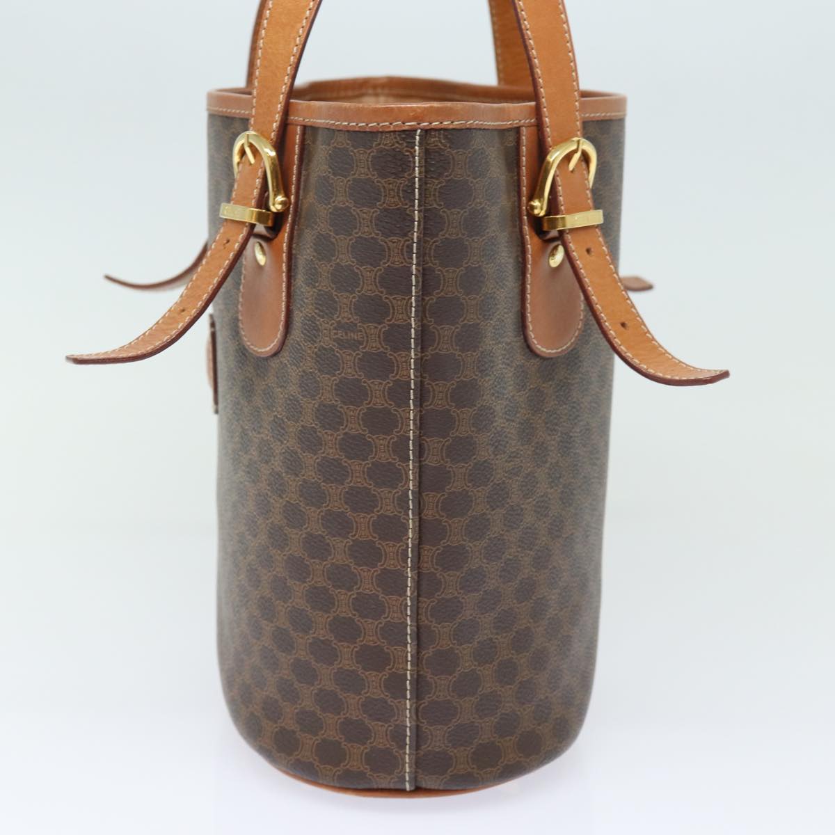 Luxury CELINE Macadam Canvas Hand Bag PVC Leather Brown 80879