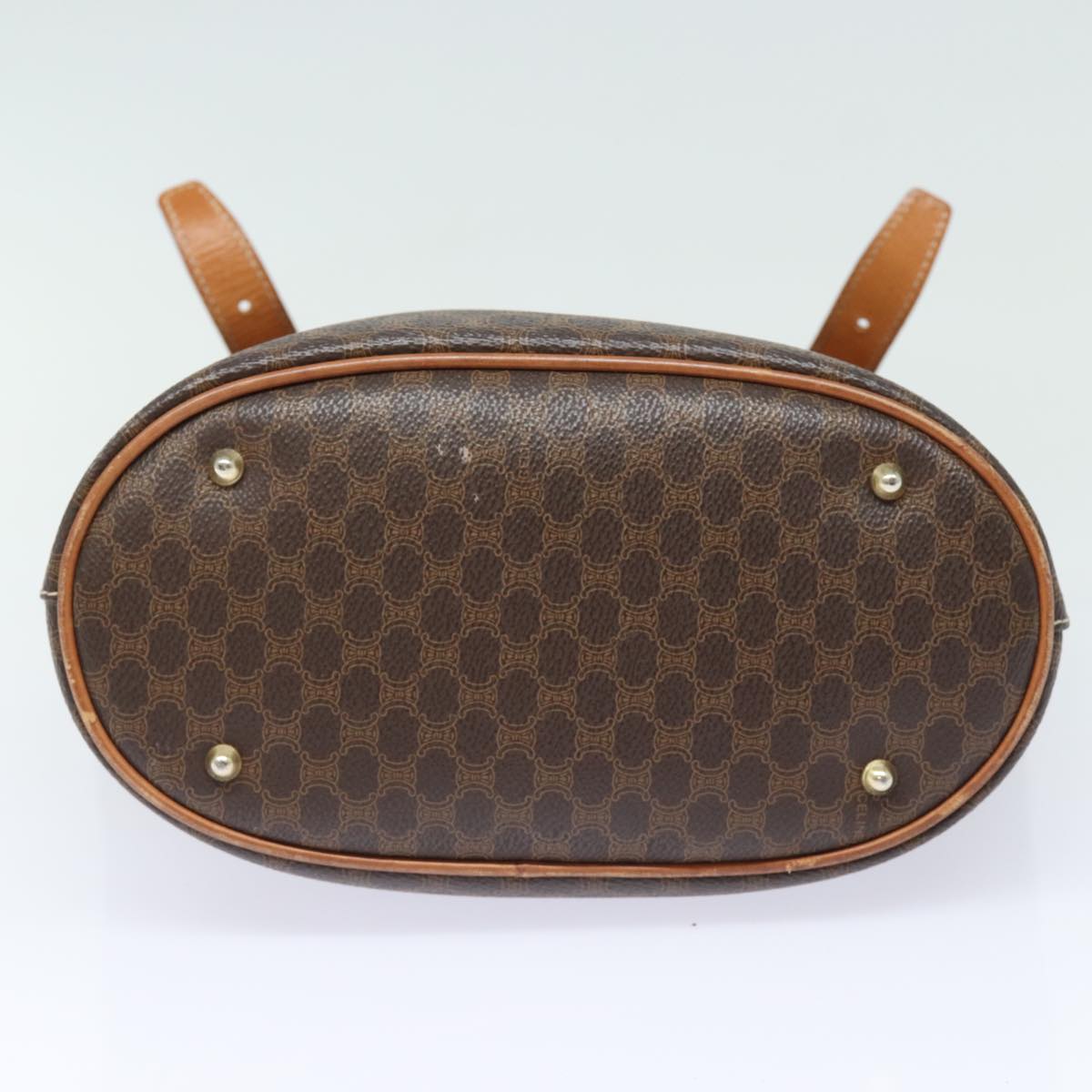 Luxury CELINE Macadam Canvas Hand Bag PVC Leather Brown 80879