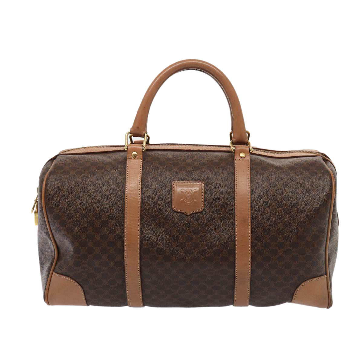 Luxury CELINE Macadam Canvas Boston Bag PVC Leather Brown 80881