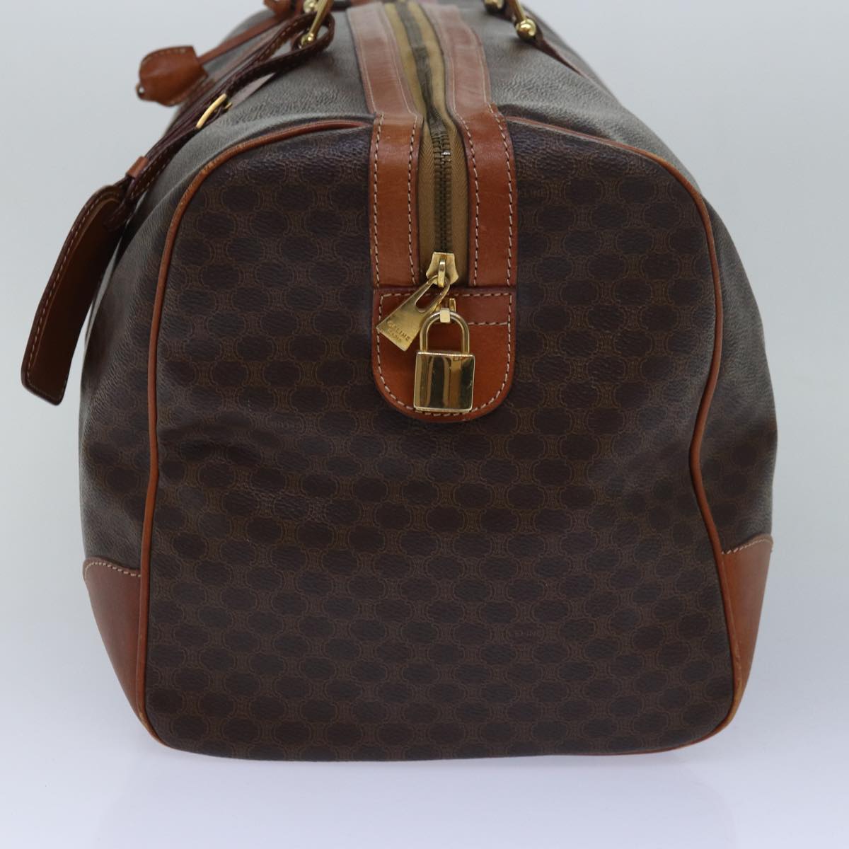 Luxury CELINE Macadam Canvas Boston Bag PVC Leather Brown 80882