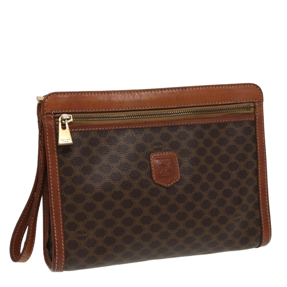 Luxury CELINE Macadam Canvas Clutch Bag PVC Leather Brown 80976