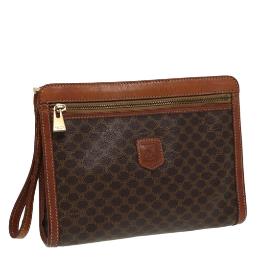 Luxury CELINE Macadam Canvas Clutch Bag PVC Leather Brown 80976