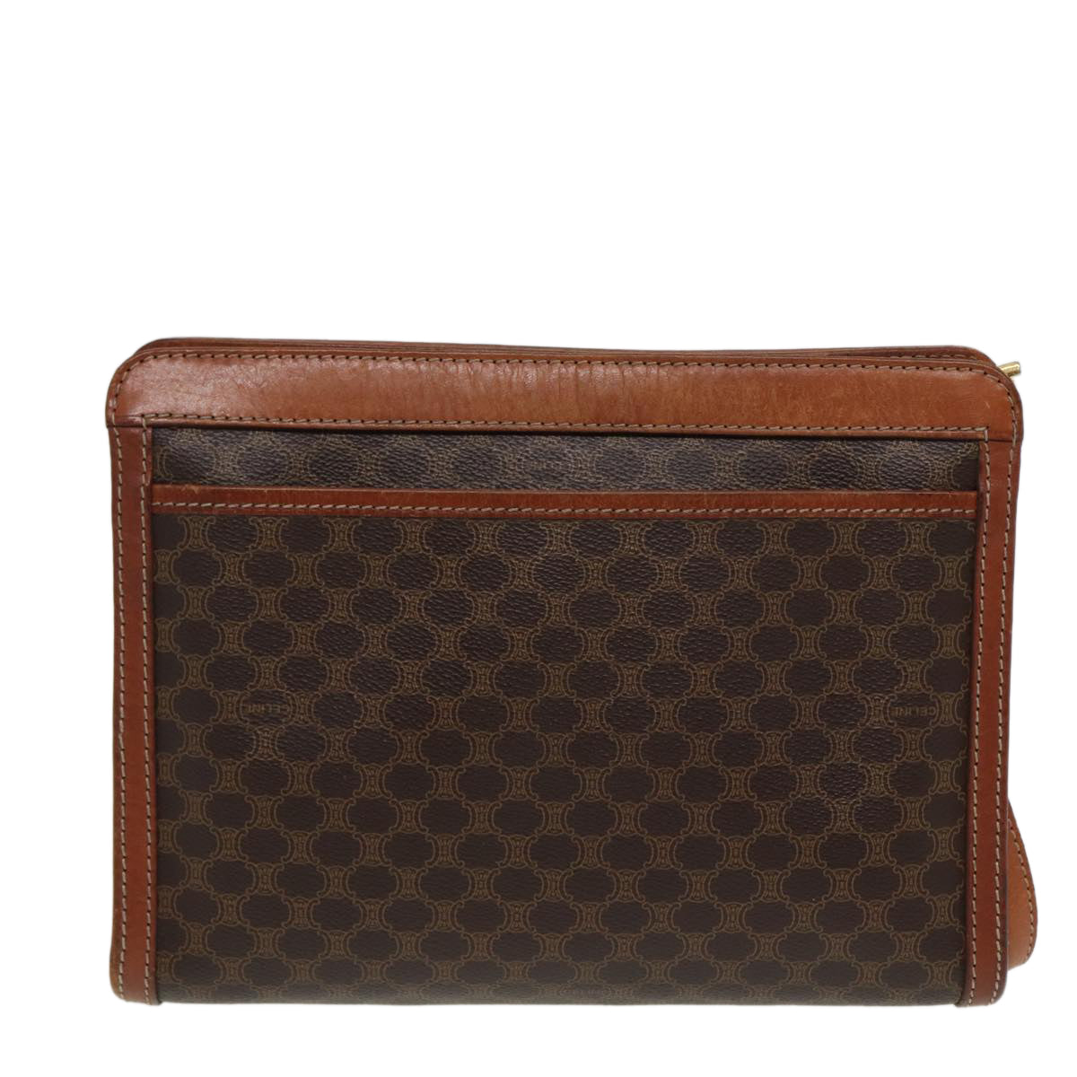 Luxury CELINE Macadam Canvas Clutch Bag PVC Leather Brown 80976