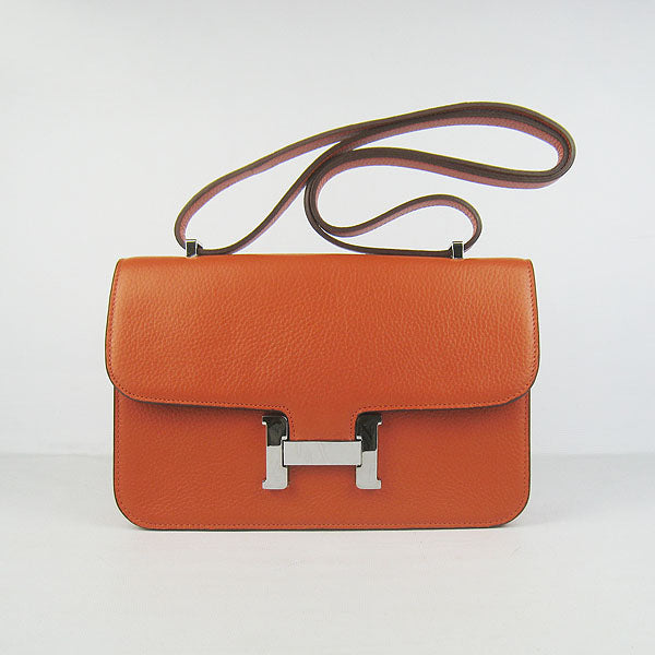 Luxury Hermes Calf Leather Message Bag Orange Silver