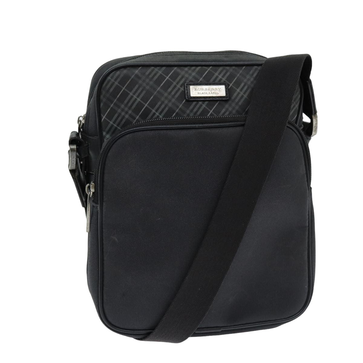 Burberry Nova Check Shoulder Bag Nylon Canvas Black Auth 81016