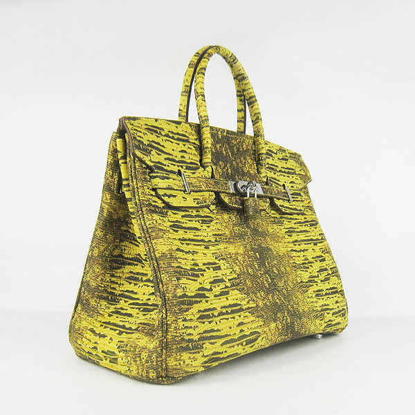 Luxury Hermes Birkin 35cm Lizard Pattern Handbag 6089 Yellow/Silver