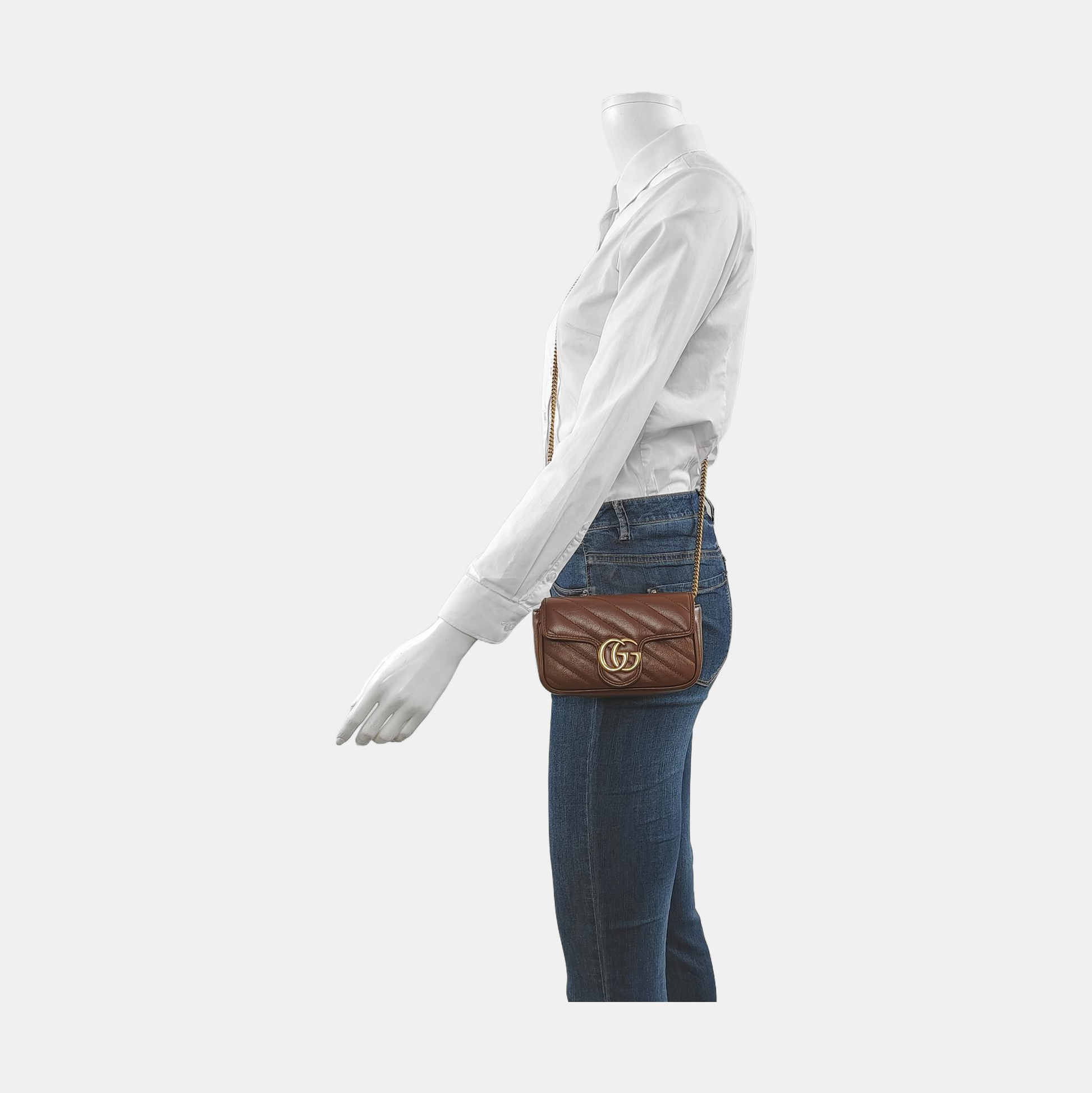 Gucci Marmont Super Mini Flap Chocolate Brown Leather Crossbody Bag