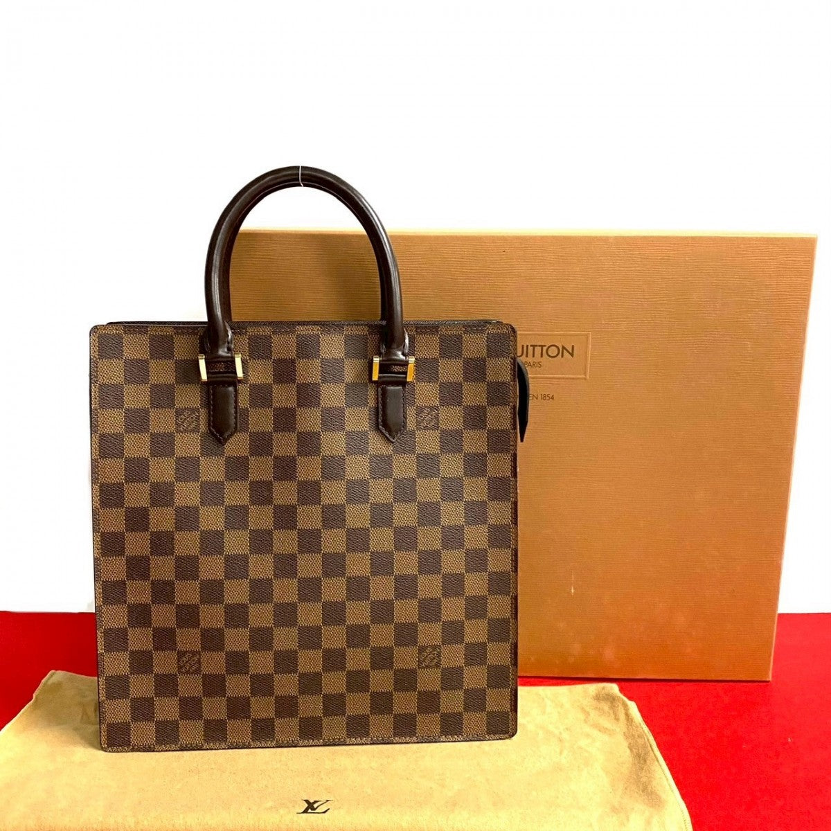 LOUIS VUITTON Handbag Leather, PVC Brown Damier Venice PM Women