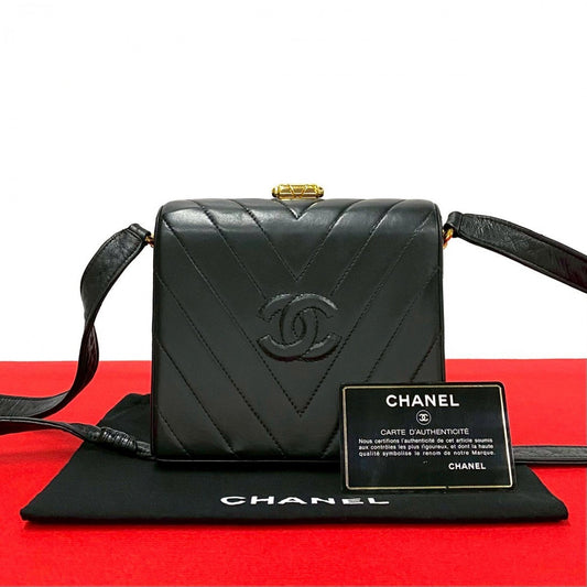 CHANEL Shoulder Bag lambskin black COCO Mark Vstitch Women