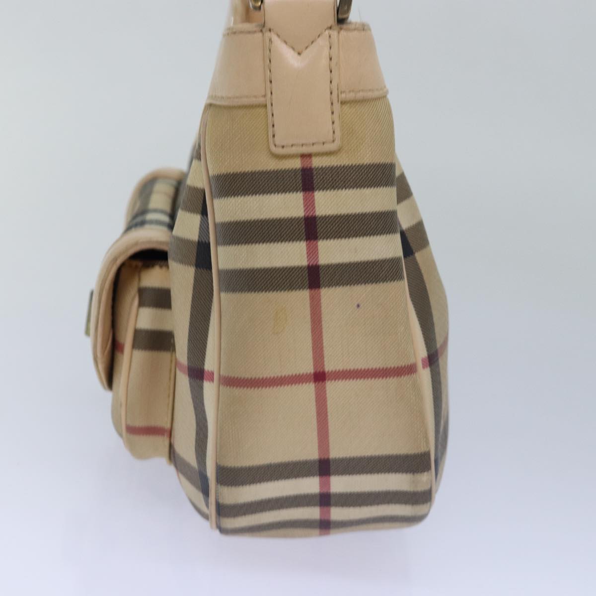 Burberry Nova Check Shoulder Bag PVC Leather Beige Auth 81459