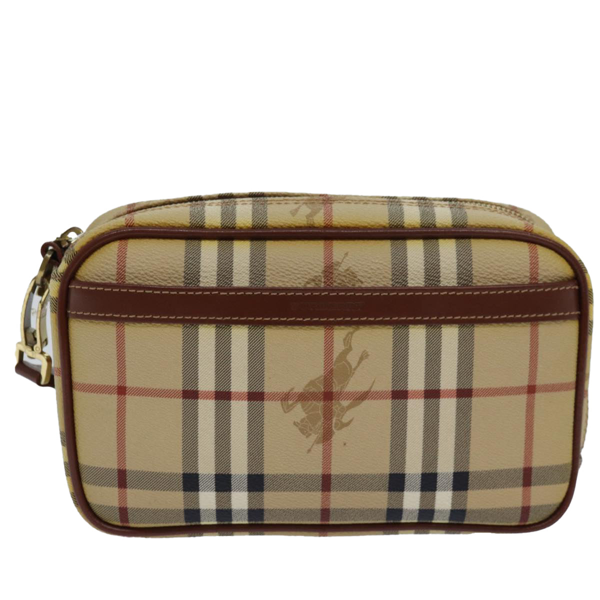 Burberry Nova Check Clutch Bag PVC Leather Beige Auth 81460