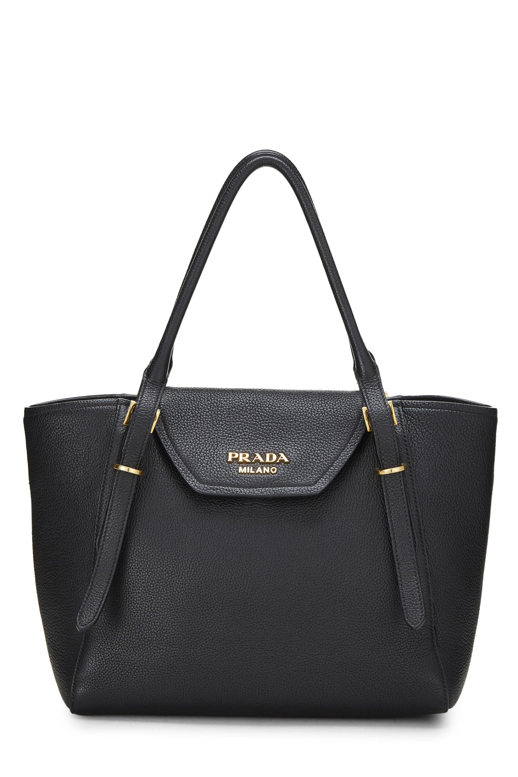 Prada, Black Vitello Daino Convertible Top Handle Tote, Black