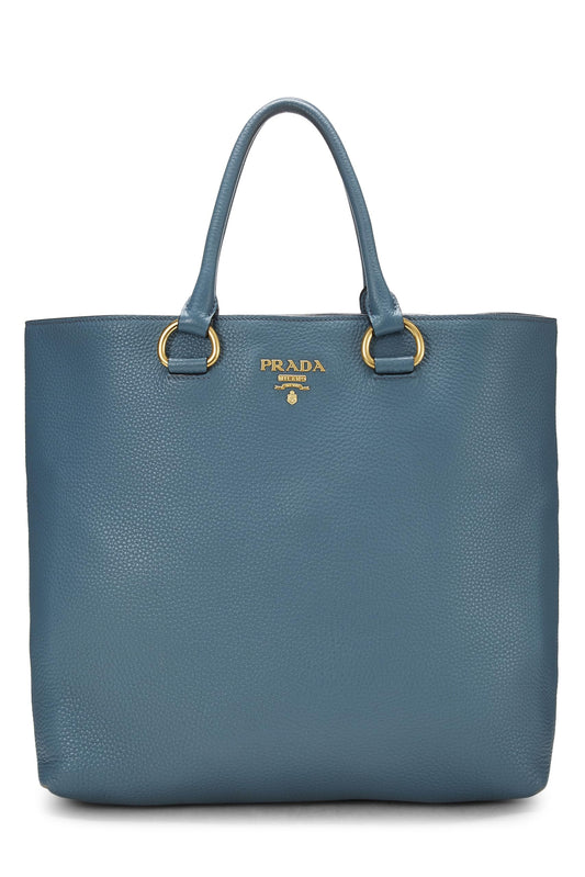 Prada, Blue Vitello Daino Convertible Tote Medium, Blue