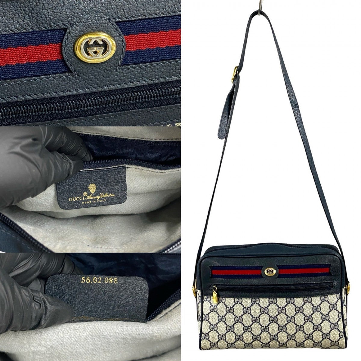 GUCCI Shoulder Bag Leather, PVC Navy GG logo Pattern Sherry line Women