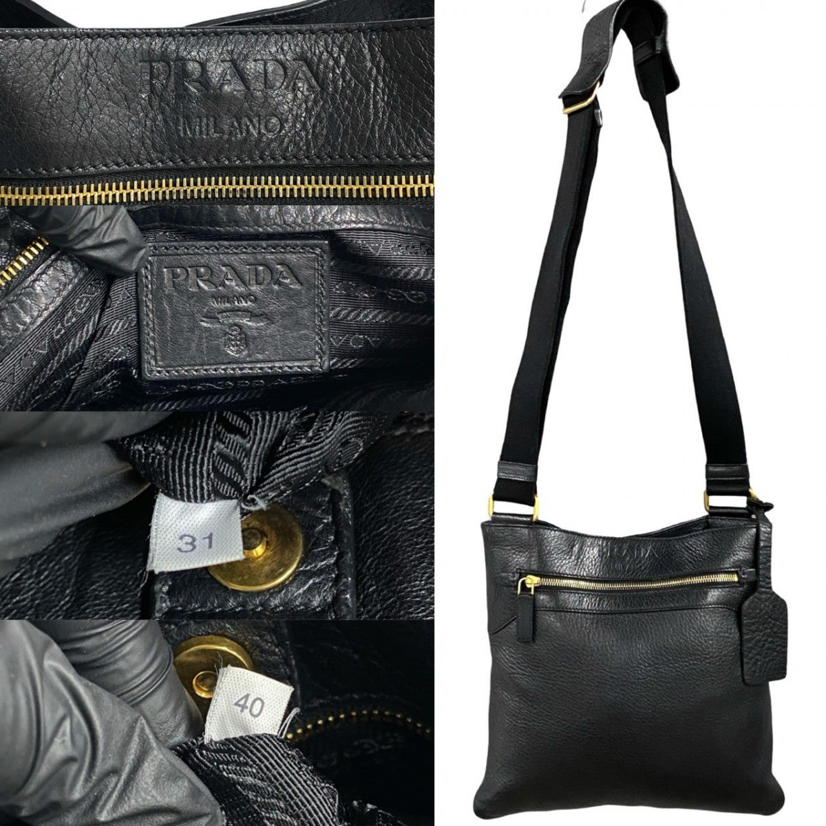 PRADA Shoulder Bag leather black Logo embossing Women