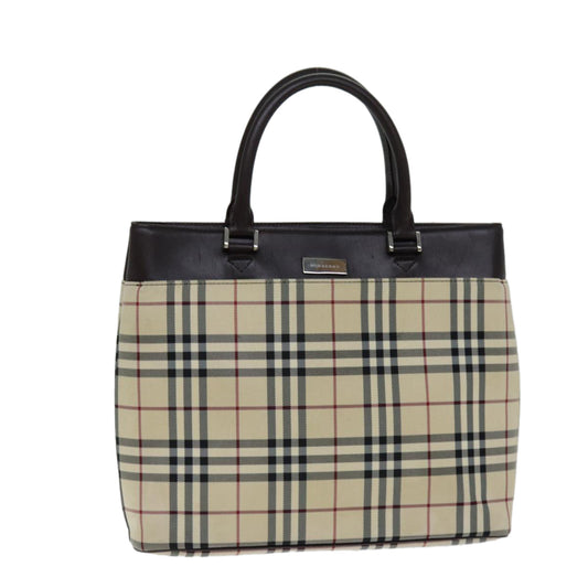 Burberry Nova Check Hand Bag Canvas Beige Auth 81654
