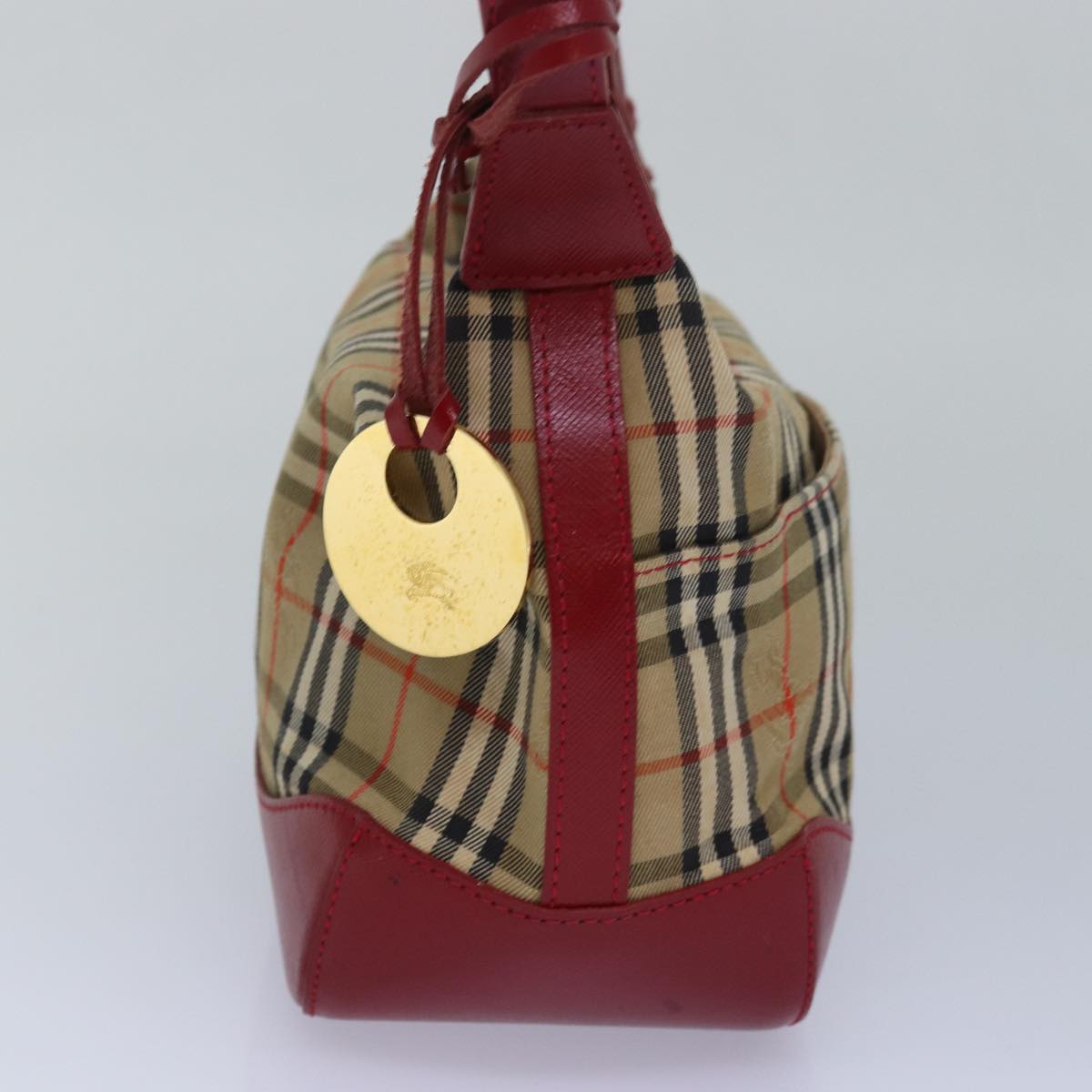 Burberry Nova Check Hand Bag Canvas Beige Red Auth 81660