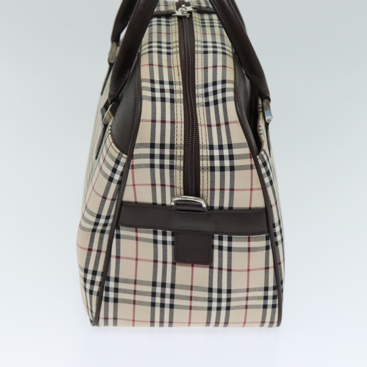 Burberry Nova Check Boston Bag Canvas Beige Auth 81664