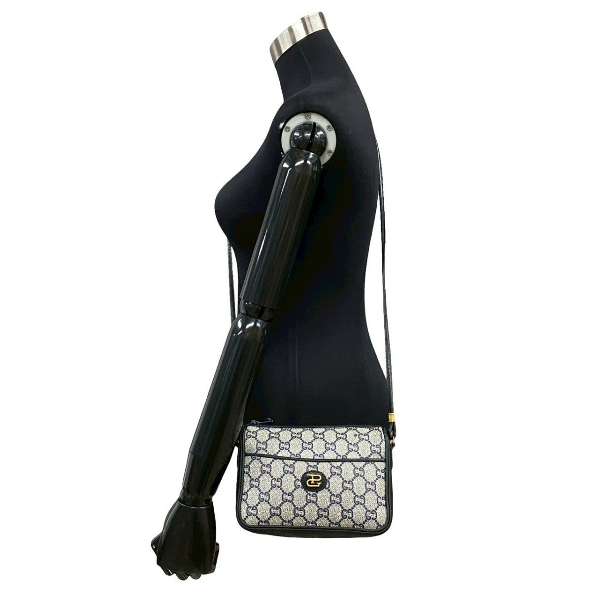 GUCCI Shoulder Bag Leather, PVC Navy Gucci Plus logoMetal Women