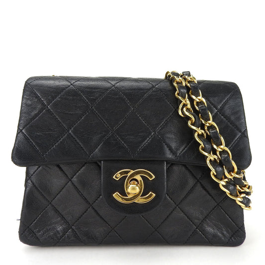 CHANEL Shoulder Bag lambskin black Mini matrasse