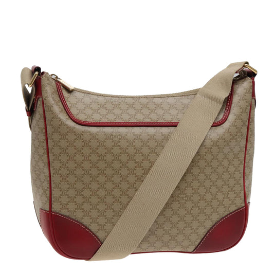 Luxury CELINE Macadam Canvas Shoulder Bag PVC Leather Beige Red 81863