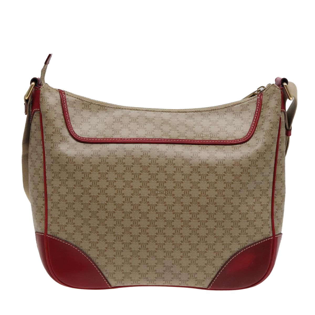 Luxury CELINE Macadam Canvas Shoulder Bag PVC Leather Beige Red 81863