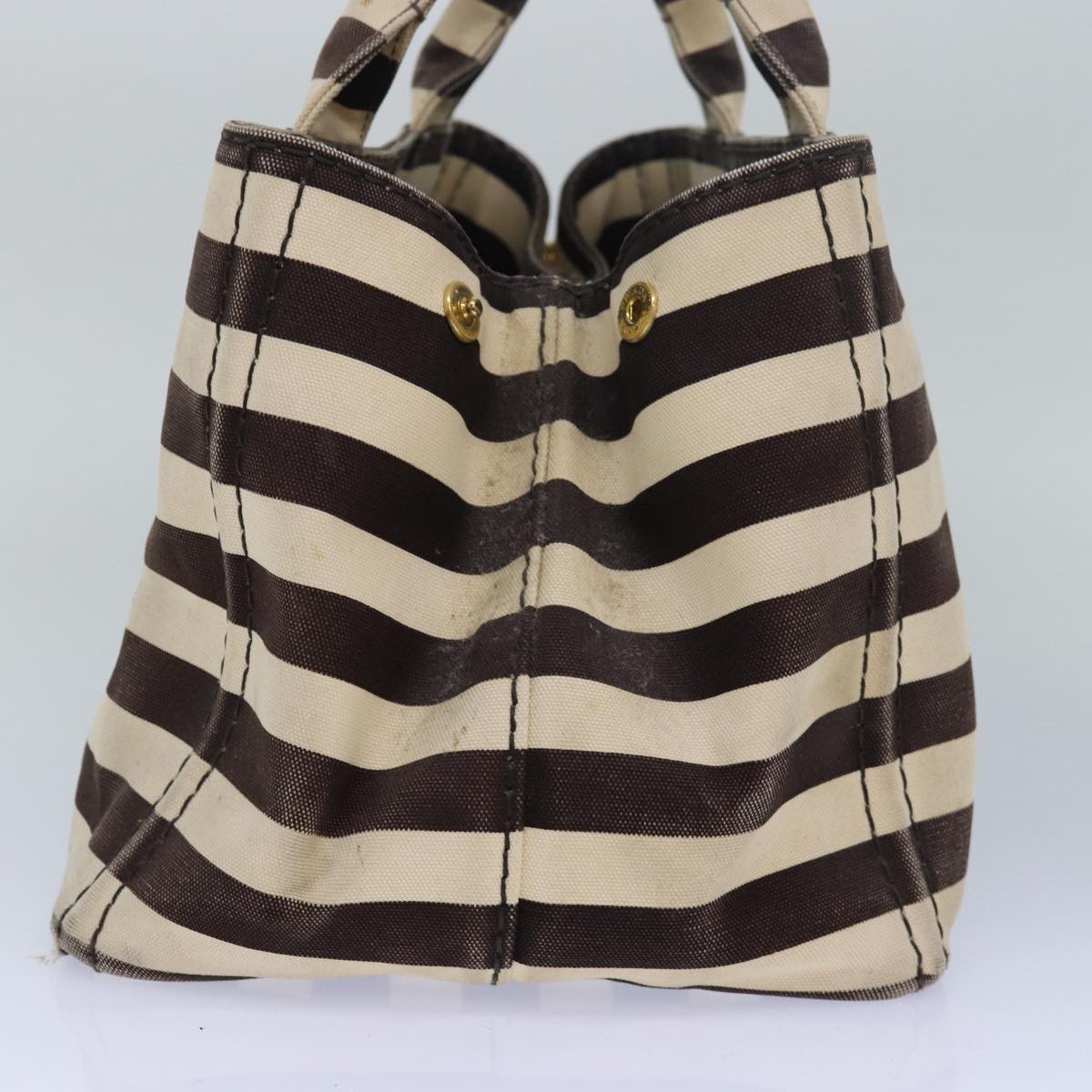 PRADA Canapa MM Hand Bag Canvas Brown Auth