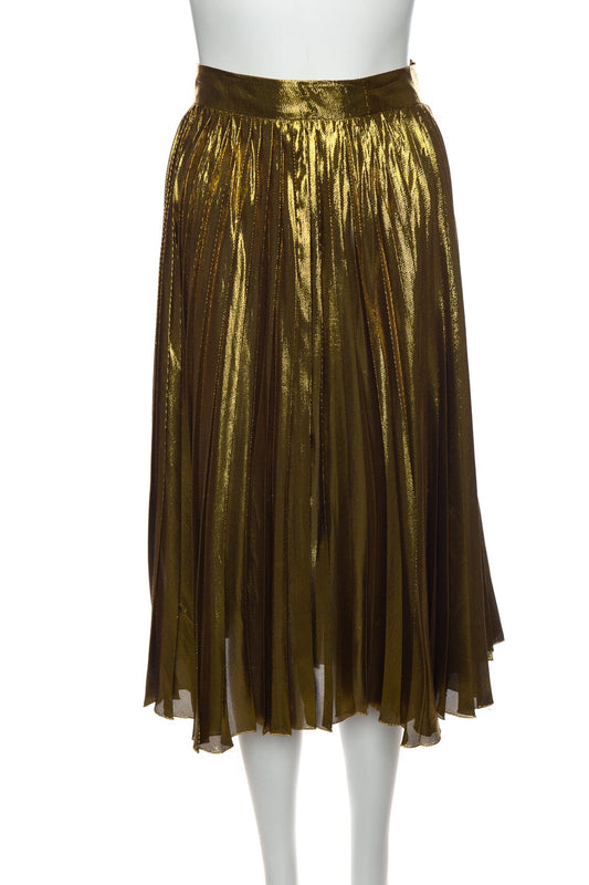 Gucci Metallic Gold Pleated Maxi Skirt SZ 38