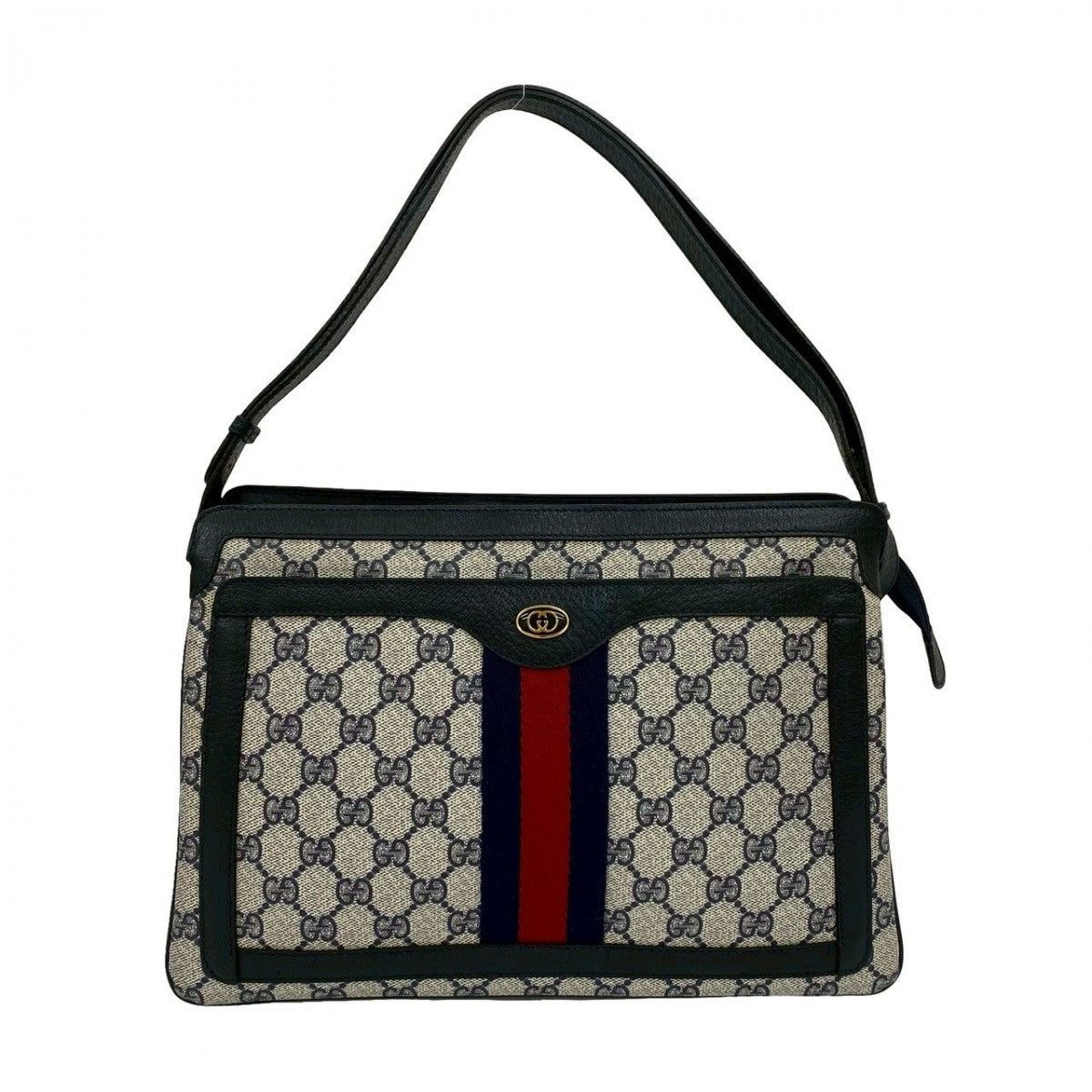 GUCCI Shoulder Bag Leather, PVC Navy GG logo Metal Sherry line Women