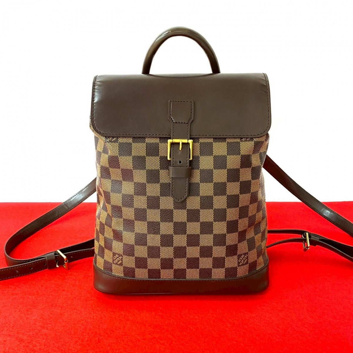 LOUIS VUITTON Backpack Leather, PVC Brown Damier Shoulder Bag Damier Soho Women