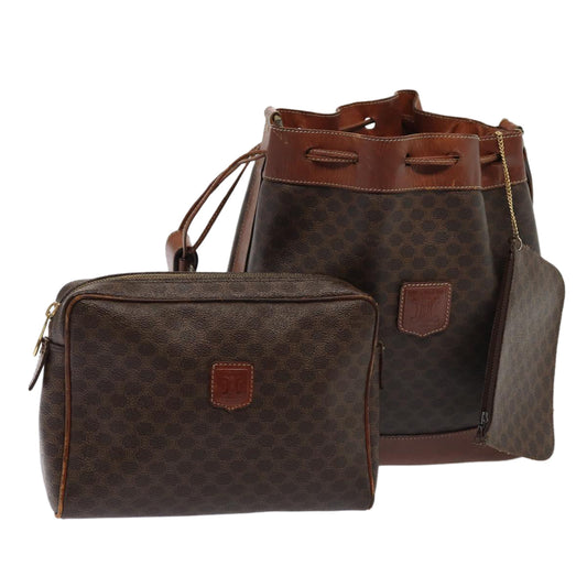 Luxury CELINE Macadam Canvas Clutch Bag Shoulder Bag PVC Leather 2Set Brown 81986