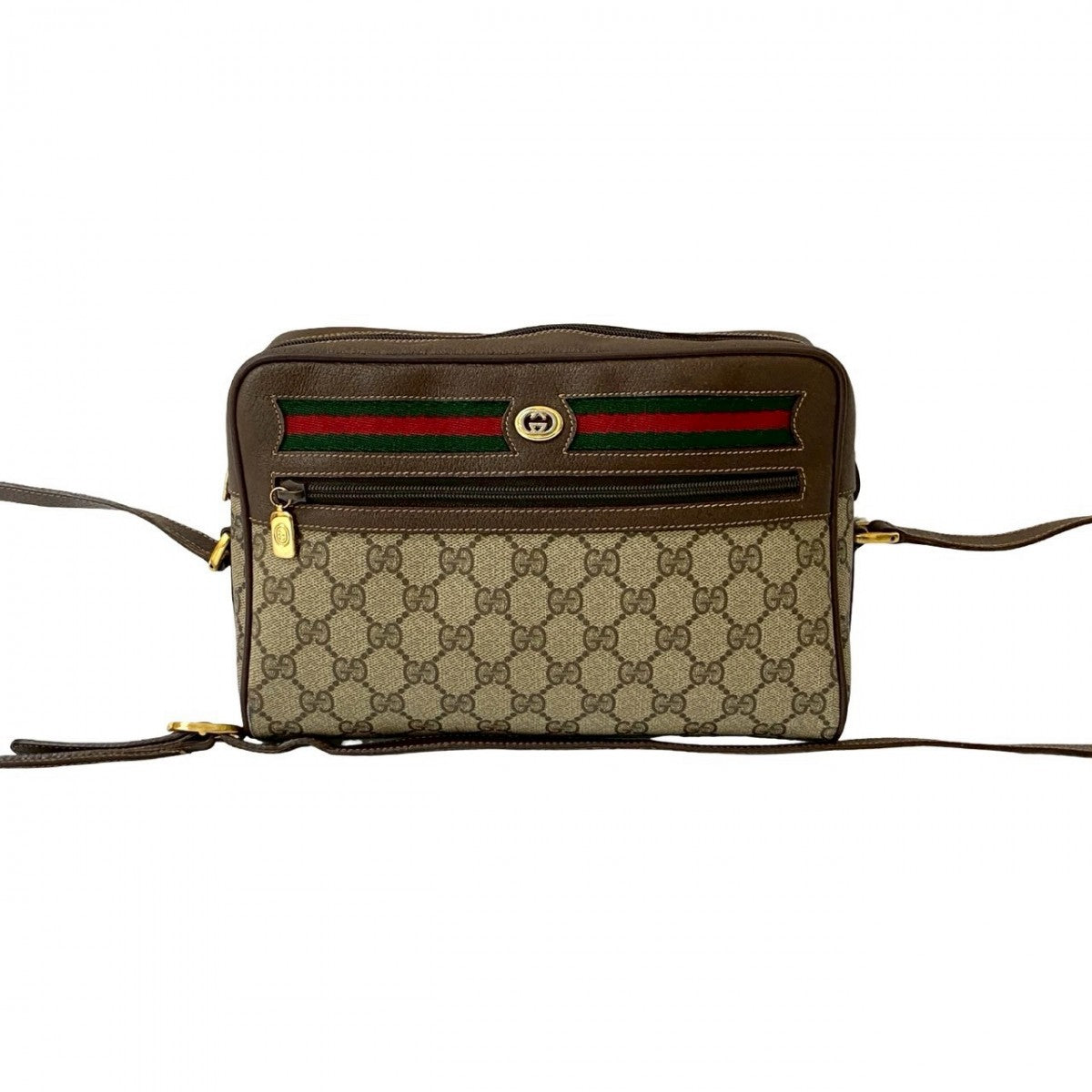 GUCCI Shoulder Bag Leather, PVC Brown GG logo Metal Sherry line Women
