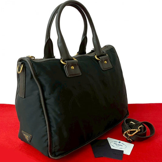 PRADA Shoulder Bag Nylon, Leather black Triangle Logo Metal Women