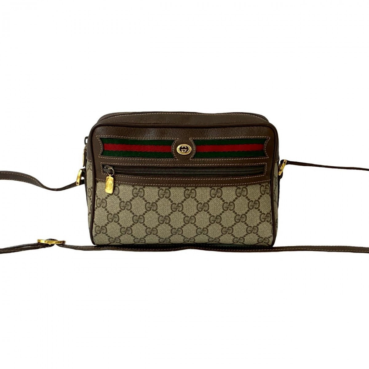 GUCCI Shoulder Bag Leather, PVC Brown GG logo Metal Sherry line Women
