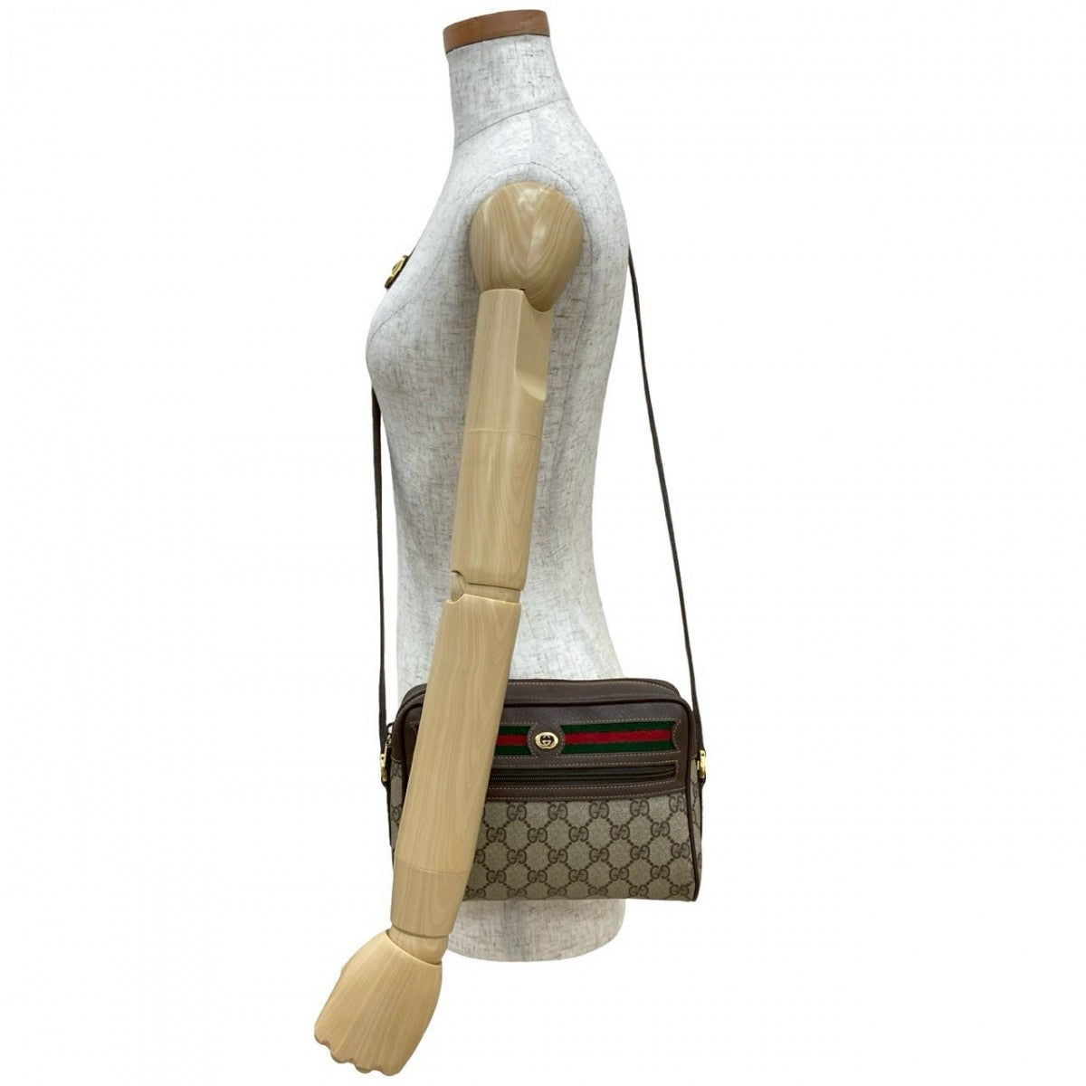GUCCI Shoulder Bag Leather, PVC Brown GG logo Metal Sherry line Women