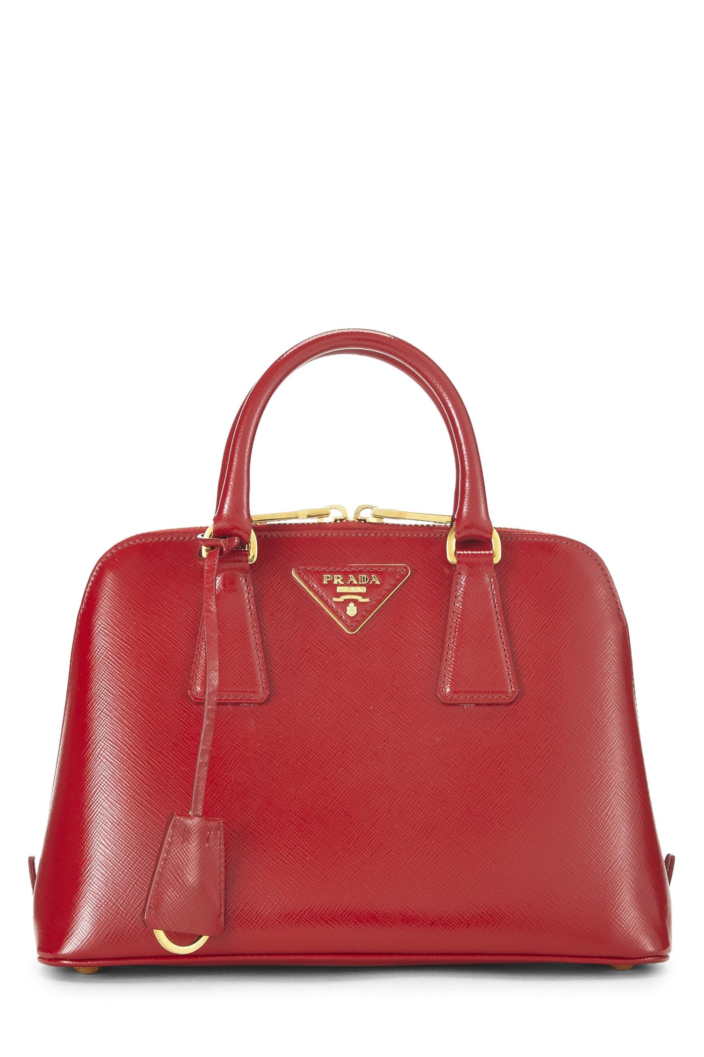 Prada, Red Saffiano Vernice Promenade Small, Red Luxury Handbag
