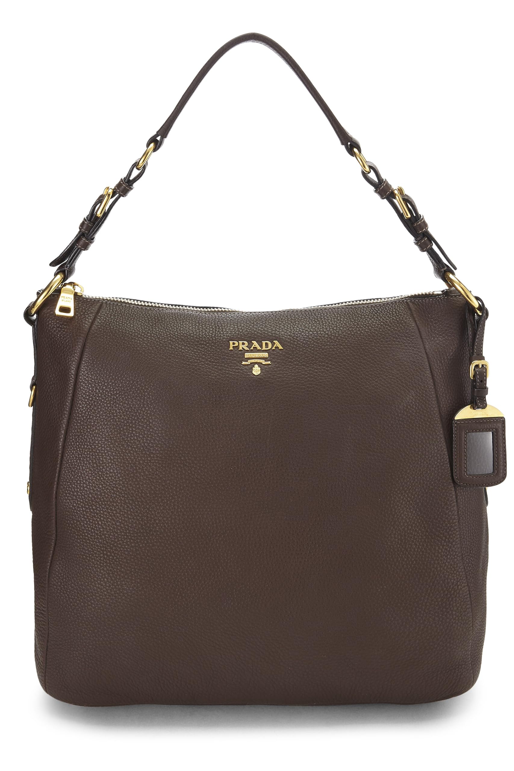 Prada, Brown Vitello Daino Hobo, Brown