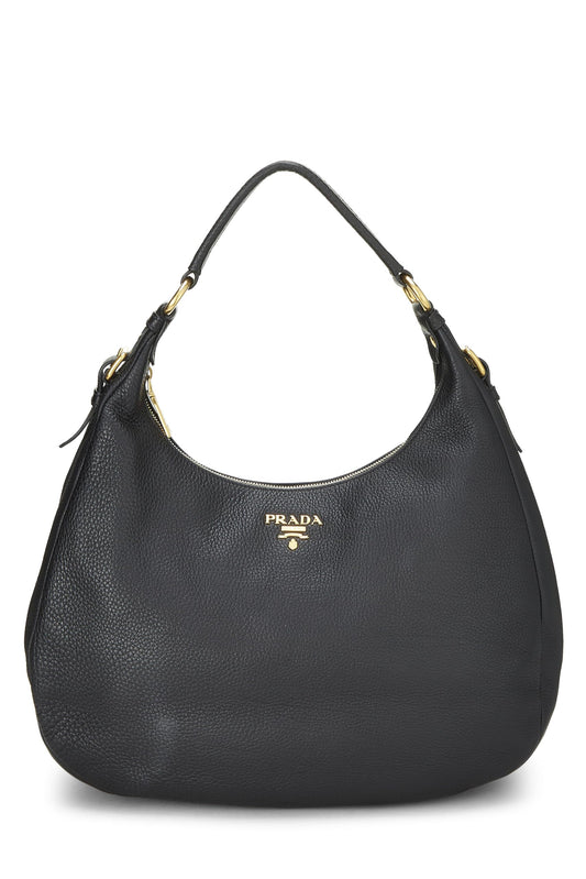 Prada, Black Vitello Daino Hobo Medium, Black