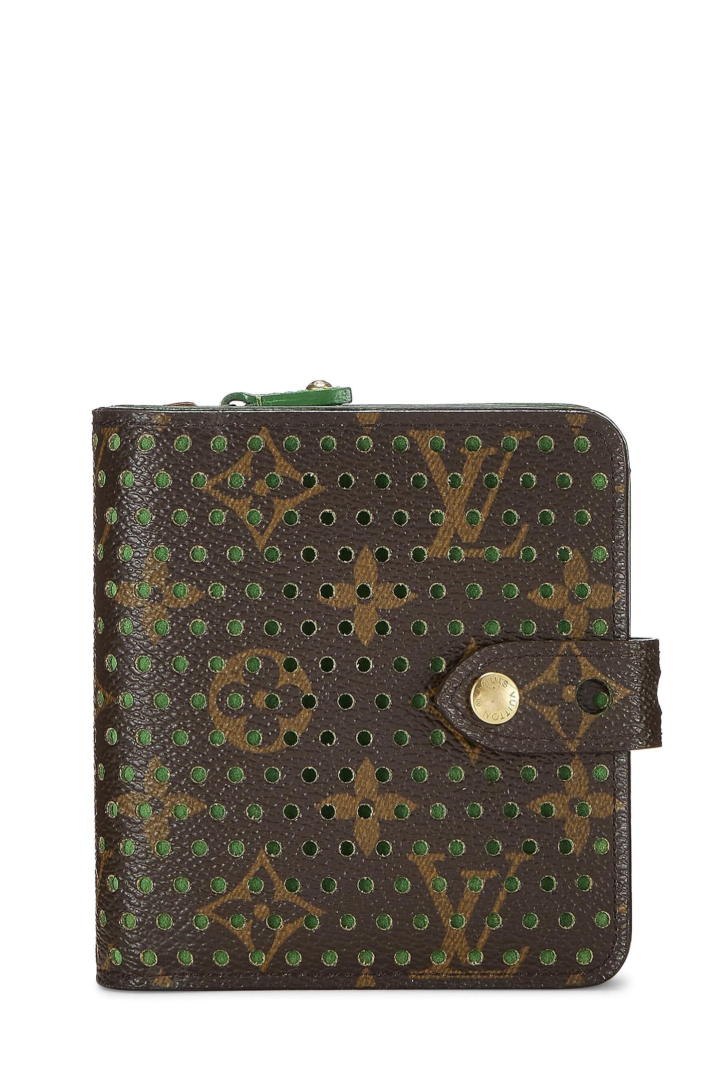Louis Vuitton, Green Monogram Canvas Perforated Zippy Compact, Green