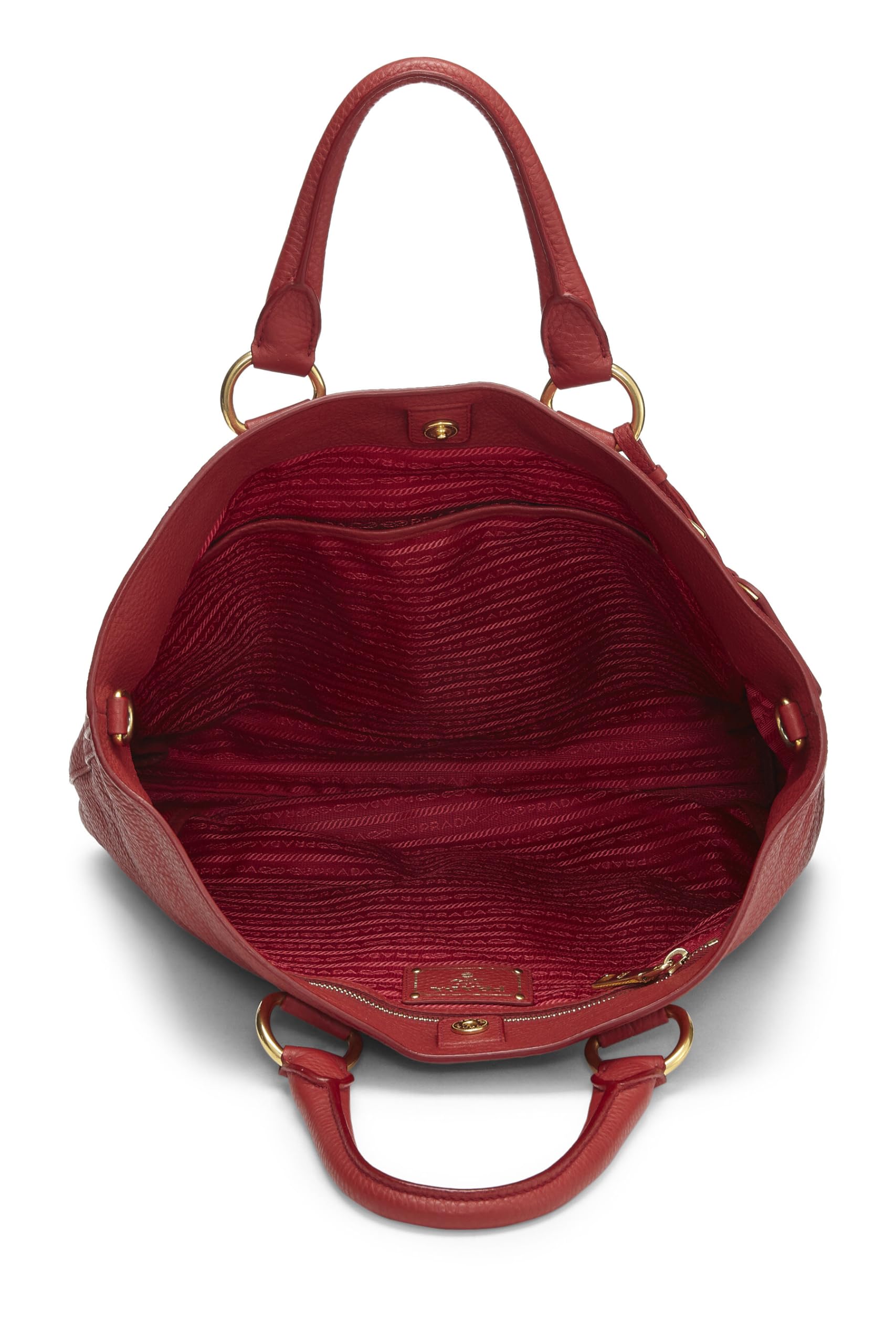Prada, Red Vitello Daino Convertible Shopping Tote Medium, Red