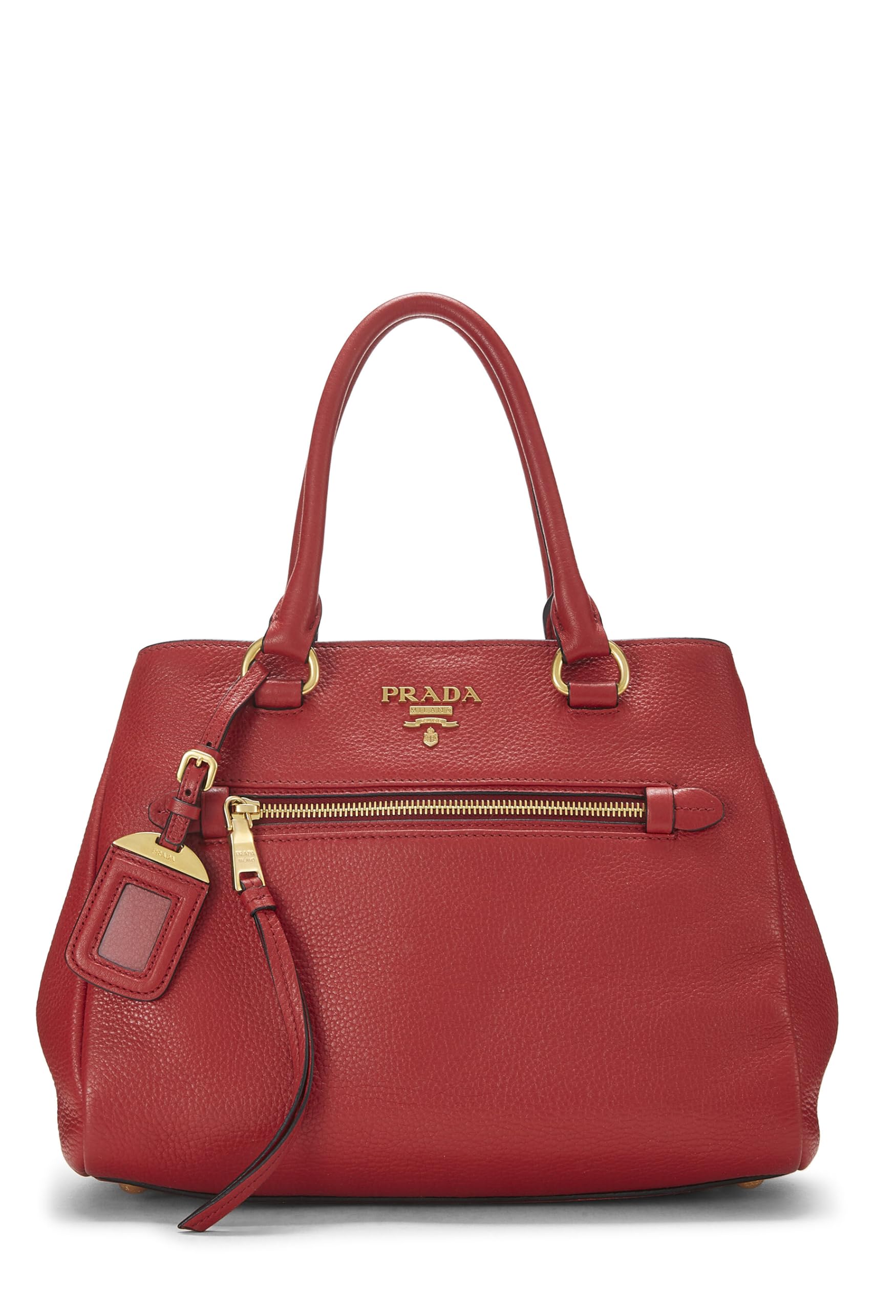 Prada, Red Vitello Daino Convertible Tote Small, Red