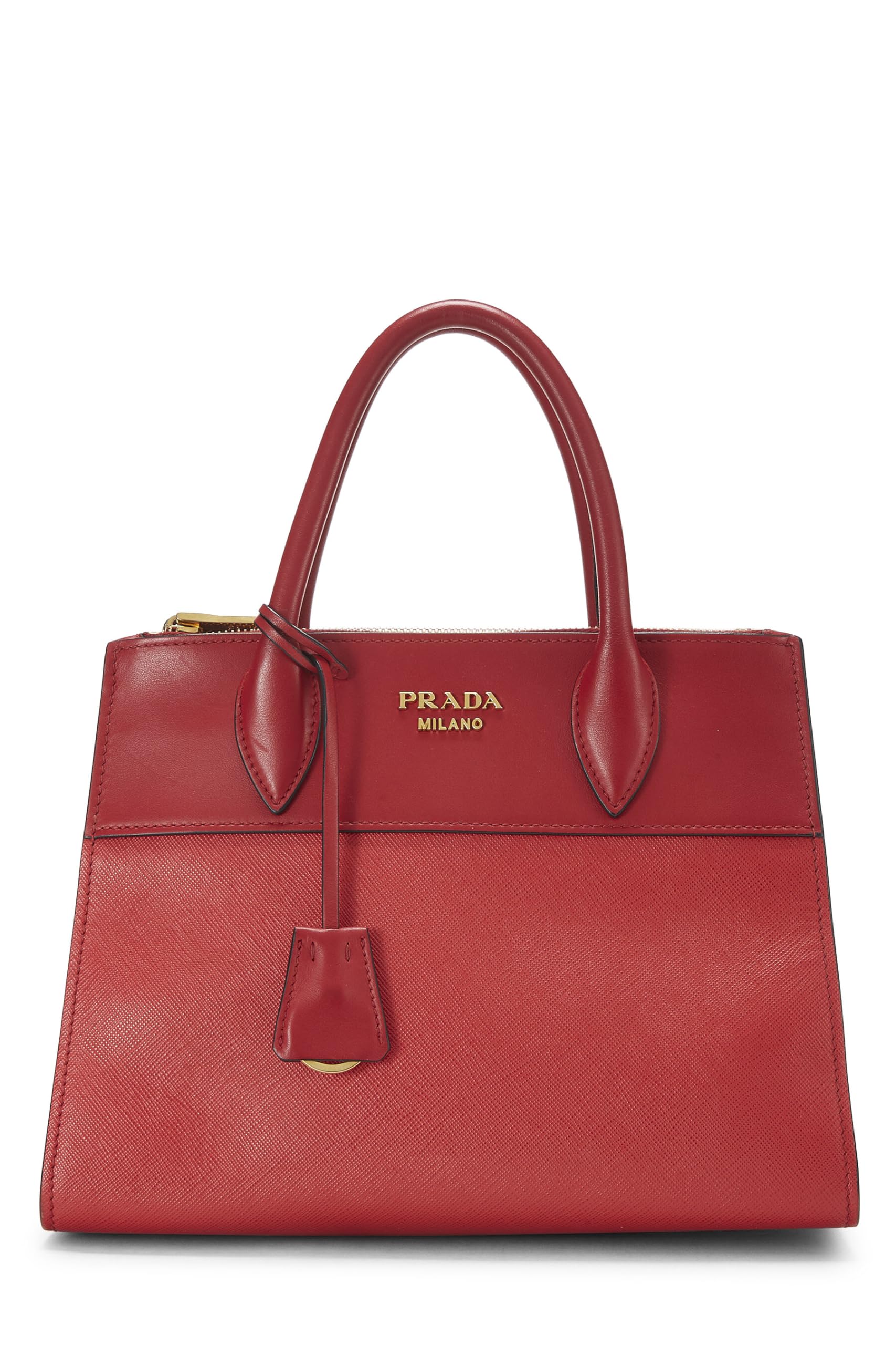 Prada, Red Saffiano Paradigme City Shoulder Bag Medium, Red